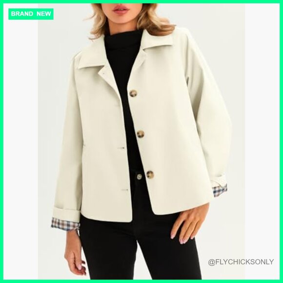 Lightweight Cropped Trench Coat Single Breasted Jacket Windbreaker - Picture 4 of 7